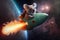 Koala flies through space on a rocket AI generated content