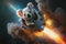 Koala flies through space on a rocket AI generated content