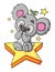 The koala is happy looking the stars and sitting on the star