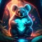 Koala hugging heart Cute koala sitting on a rock in the forest and holding a heart. AI generated animal ai