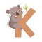 Koala and letter K. Vector illustration on a white background.