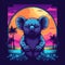 Koala in neon colors against the sunset scene with vaporwave-inspired koala