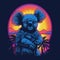 Koala in neon colors against the sunset scene with vaporwave-inspired koala