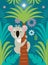 Koala on the palm tree. Jungle, trropical , rainforest. Vector illustration. Card, poster design. Animal in nature theme