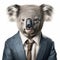 koala portrait in business suit isolated