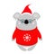 Koala in red Santa hat, ugly sweater, glasses. Merry christmas. Kawaii animal. Cute cartoon bear baby character. Funny face. New