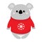 Koala in red ugly sweater with snowflake. Merry Christmas. Kawaii animal. Cute cartoon bear baby character. Funny face. Happy New