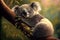 Koala relaxing and dozing off on his tree while grinning sweetly