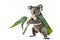 koala in a superhero pose, perhaps holding a eucalyptus leaf as a symbol of rescue.