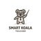 Koala teacher mascot logo smart education character