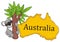 Koala on the tree with continent Australia