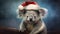 Koala wearing Christmas hat