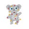 Koala wombat in garland new year cute funny autralian smiling big eyes dancing waving paw. flat vector illustration