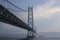 KOBE, JAPAN- MARCH 30, 2019: Akashi Kaikyo Bridge spanning the Seto Inland Sea from Awaji Island to Kobe