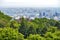 Kobe Port Island and Kobe Airport in Osaka Bay seen from Nunobiki Herb Garden on Mount Rokko in Kobe, Japan