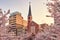 Kobe Seiai Church, protestant church in Kobe, Japan, with Sakura cherry blossoms