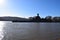 Koblenz, Germany - 02 27 2022: Deutsches Eck in the morning sun with the flags in the wind