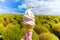 Kochia soft cream with Kochia fields and beautiful sky in the background at Hitachi Seaside Park,Ibaraki,Japan