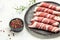 Kofta kebab or chevapchichi. sausages minced meat wrapped in bacon. Healthy fats, clean eating for weight loss