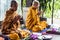 Koh Phangan thailand 28.09.2015 - Buddha monks pray ceremony Put hands together