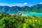 Koh Phi Phi Don, Viewpoint - Paradise bay with white beaches. View from the top of the tropical island over Tonsai Village, Ao