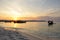 Koh Rong island, Cambodia. Beach and fishing boat at sunrise