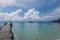 Koh Samed Island view,  beautiful natural scene of tropical summer sea, wooden bridge leading over crystal clear water sea and