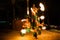 Koh Samui, Thailand - August 24, 2013: Three strong men performing traditional fire dance at tropical resort on Koh Samui Island.