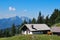 Kohler Alm mountain hut near Inzell, with Sonntagshorn at Chiemgau alps