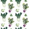 Kohlrabi, bok choy, Chinese cabbage, broccoli, parsley watercolor pattern, white background. Realistic food illustration