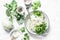 Kohlrabi and daikon slaw salad on a light background, top view. Vegetarian diet food