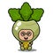 Kohlrabi vegetable mascot costume with bitcoin