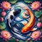 The koi as the symbol of Yin and Yang, chinese style, pond, lotus flower, fish, prosperity