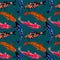 Koi carps, hand painted watercolor illustration in bright neon palette