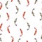 Koi carps. Seamless pattern with red and black fish