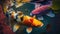 Koi fish in a colorful pond photographed  Generate AI