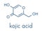 Kojic acid molecule. Used as food additive and for skin depigmentation in cosmetics. Skeletal formula..