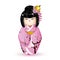 Kokesh Japanese national doll in a pink kimono patterned with cherry blossoms. Vector illustration on white background. A characte