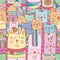 Kokeshi animal many horizontal place seamless pattern