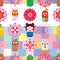 Kokeshi ray flower square seamless pattern