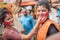 Kolkata, India â€“ 8th October 2019; Women participate in Sindur Khela at a puja pandal on the last day of Durga puja at Baghbazar