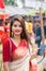 Kolkata, India â€“ 8th October 2019; Women participate in Sindur Khela at a puja pandal on the last day of Durga puja at Baghbazar