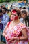 Kolkata, India â€“ 8th October 2019; Women participate in Sindur Khela at a puja pandal on the last day of Durga puja at Baghbazar