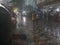 Kolkata, West Bengal, India - 16th August 2019 : Pedestrians walking through waterlogged footpath near Indian museuam. Monsoon at