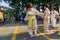 KOLKATA, WEST BENGAL, INDIA - MARCH 21ST 2015 : Beautiful young girl in white dress for karate training