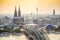 Koln cityscape with cathedral and steel bridge, Germany