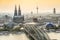 Koln cityscape with cathedral and steel bridge, Germany