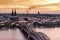 Koln Germany city skyline, Cologne skyline during sunset ,Cologne bridge with cathedral Germany Europe