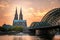 Koln Germany city skyline, Cologne skyline during sunset ,Cologne bridge with cathedral Germany Europe