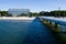 Kolobrzeg Poland, touristic landmark jetty on sunny day